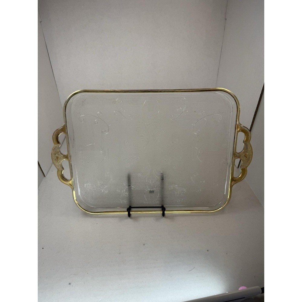 Jeannette Harp Large Tray With Gold Trim Mid Century Depression Glass